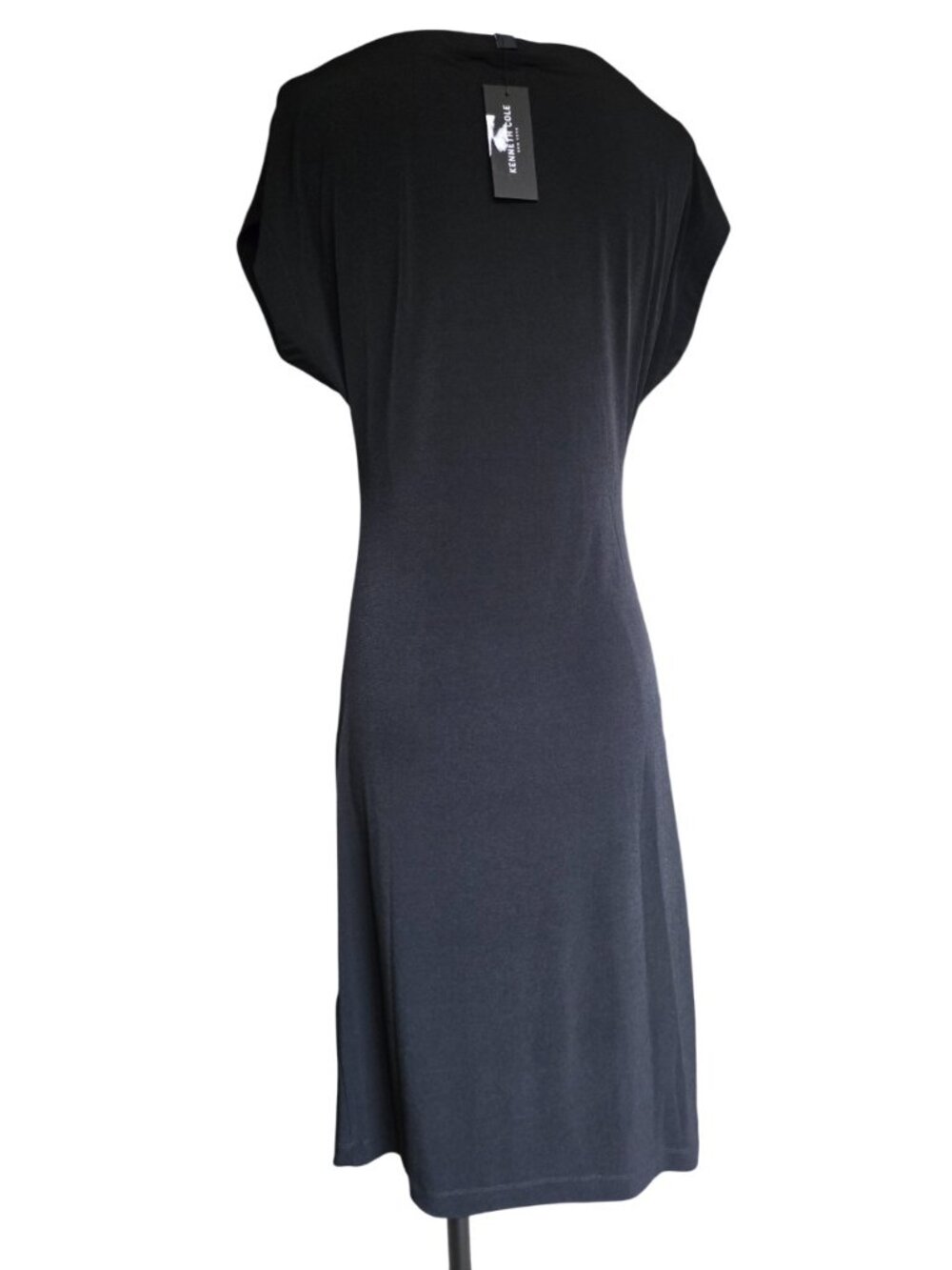 Kenneth Cole Black Midi Dress M Button Ruching Side, Drop Sleeve NWT - Picture 4 of 10